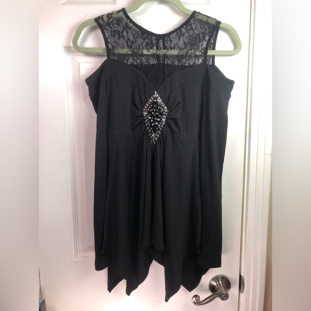 VENUS Black Long Sleeve Lace accent Top XS S NWOT